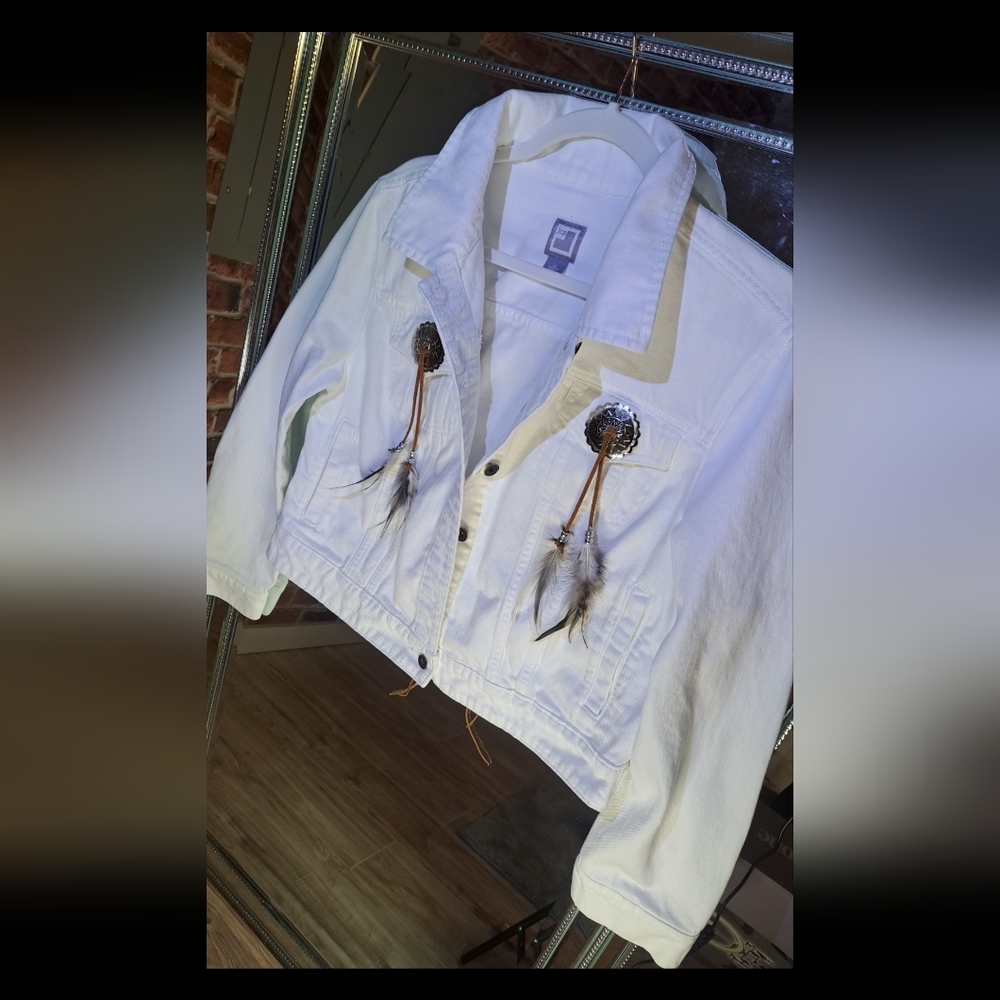 White Beaded Women's Jean Jacket - Picture 2 of 13